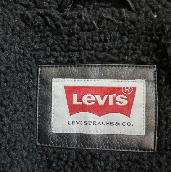 Levis Mens Faux Leather Aviator Jacket XL Black Sherpa Lined Moto Trucker Biker - Picture 10 of 14